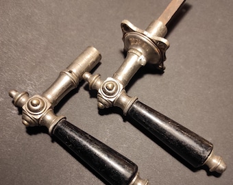 Set of 2 Antique Door Handles in Silver Tone Metal and Distressed Plastic/Old Pair of Door Handles for Vintage Decor of Your Door