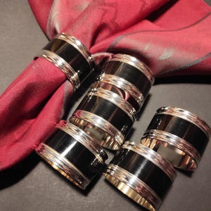Set of 6 Vintage Silver with Black Enamel Napkin Rings/Silver Plated Napkin Rings for Table Setting and Dining Table Decor