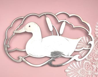 Descanso de panela vintage em tom prateado / Descanso de panela cromado prateado em formato de pato ou ganso / Descanso de panela decorativo para coleção, decoração de cozinha