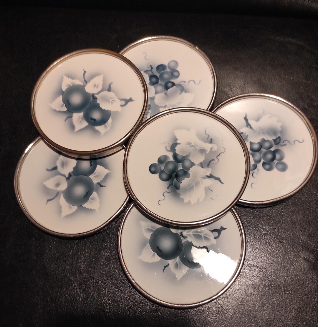 Set of Six Antique German Porcelain White Coasters/old Silver Plated ...
