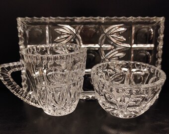 Vintage German Mid-Century Nachtman Crystal Set - Creamer, Sugar Bowl and Tray Set - Crystal Serving Set Sugar Bowl and Creamer on Tray