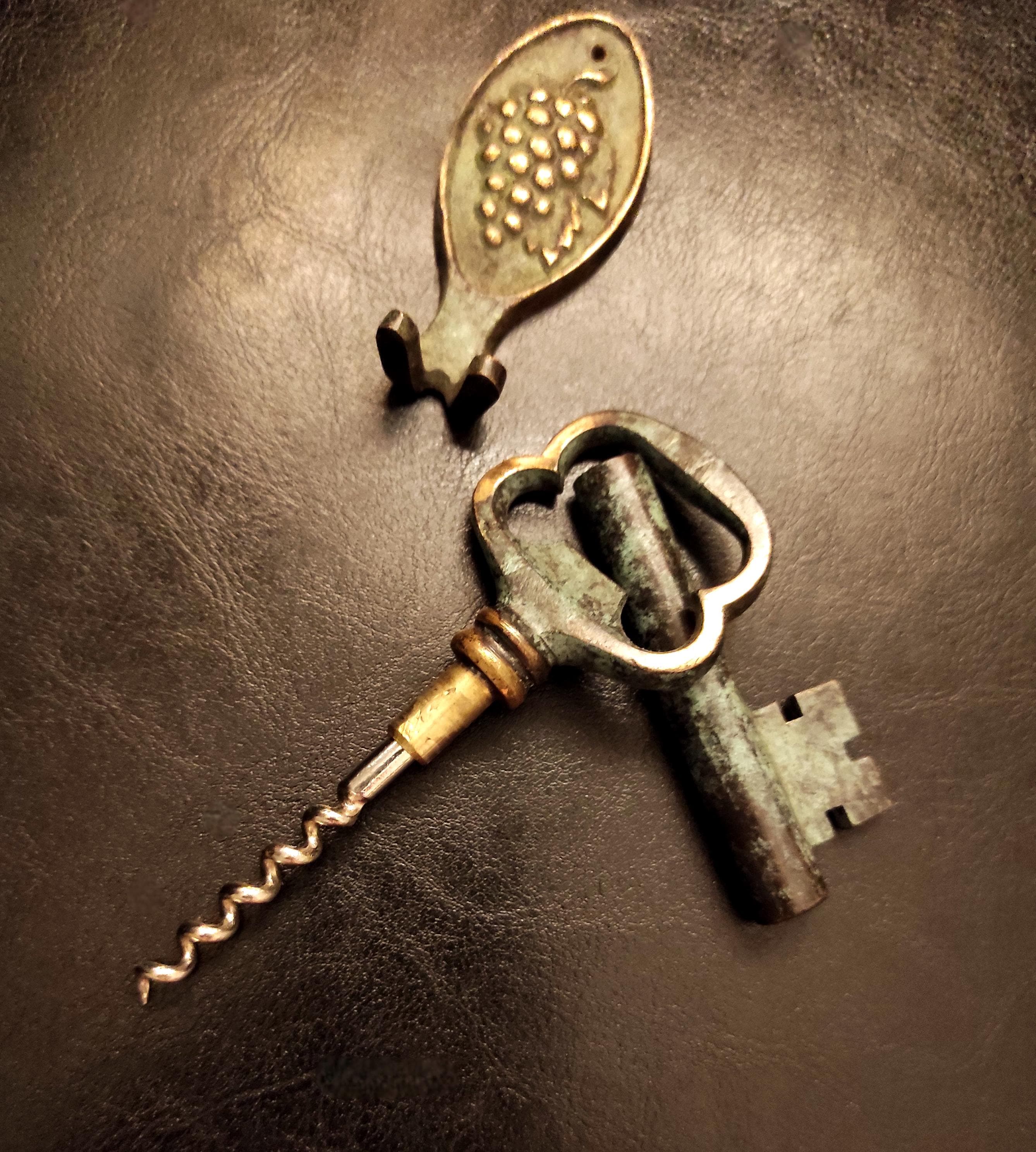 Corkscrew - Vintage Brass Key Corkscrew With Hanging Hook / German