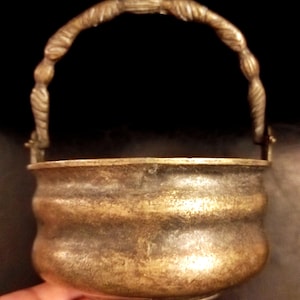 Maceta grande Flover Pot - Caldero o maceta de latón macizo antiguo de 960 g para decoración rústica vintage / Maceta mágica de bronce rústico