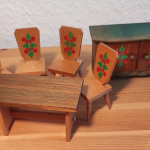 Vintage German Doll Furniture Set. Doll Dining Room Furniture/ Antique Rustic Dollhouse Furniture for Collection Display or Creative Project