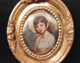 Vintage Oval Small Gold Italian Frame - Mid Century Oval Gold Frame Without Glass With Antique Silkscreen