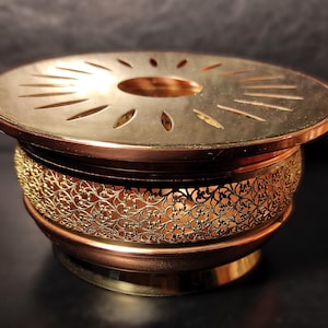 Vintage Brass and Copper Warmer/Tabletop Hot Food Warmer, Coffee Pot Warmer/Teapot Warmer/German Tea Warmer for Serving Mid Century