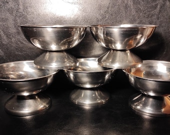 Set von 5 Stück Vintage Eisbecher - Edelstahl Eisbecher Mid Century Germany