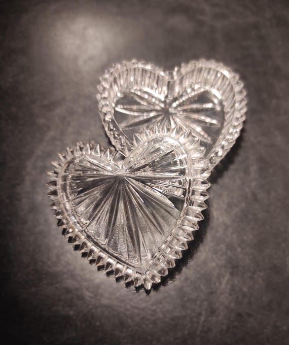 Small Vintage Heart Shape Lead Crystal Jewelry Box for Small Jewelry / Heart Shape Crystal Ring Storage Box Crystal Trinket Box