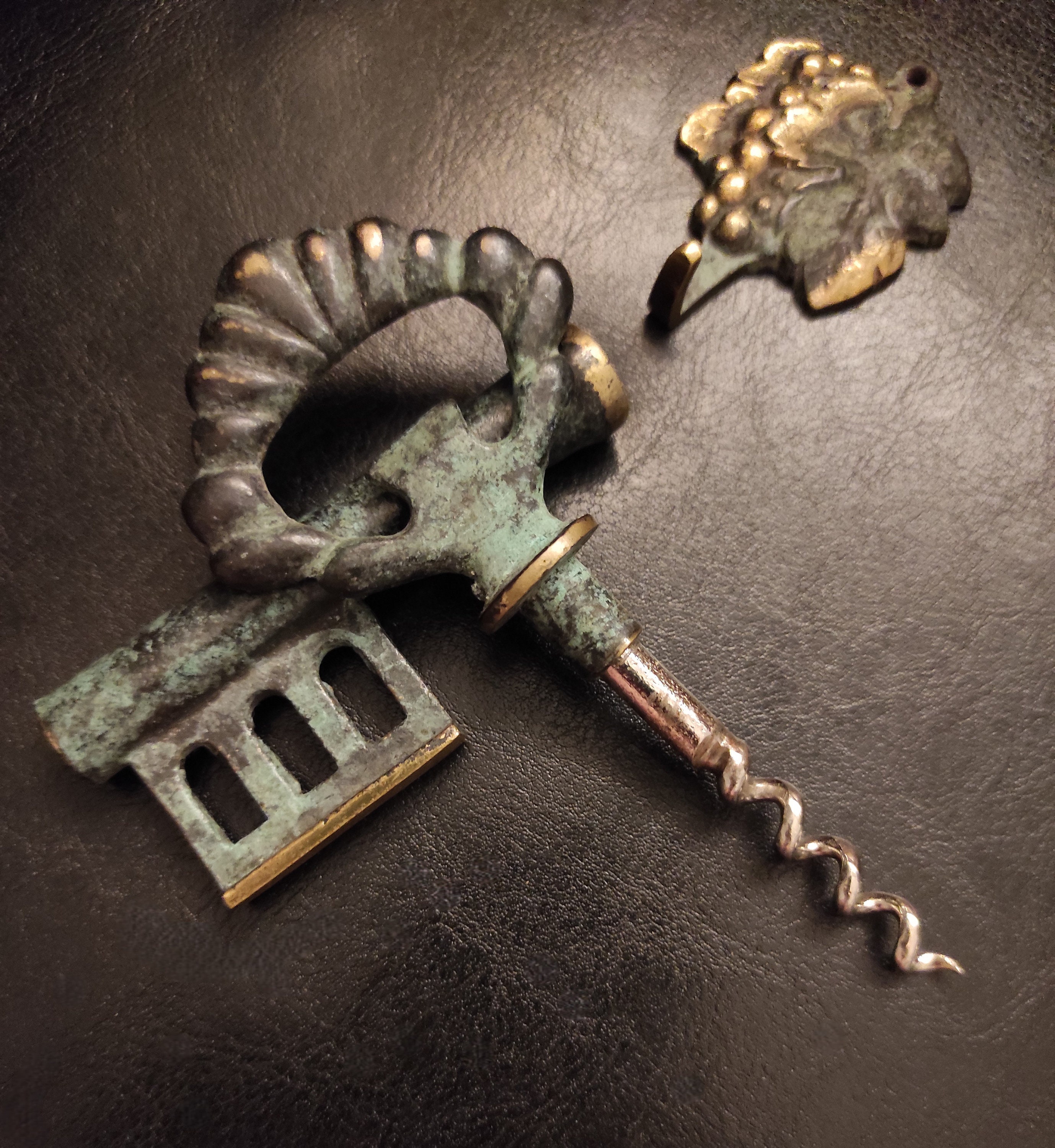 Vintage Brass Corkscrew / Wine Bottle Opener With Wall Hanging