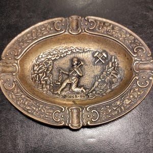 Vintage Solid Brass Ashtray/Antique Ashtray or Trinket Bowl with Medieval Miner Design/Ashtray for Gift or Collection Display Vintage Design