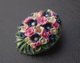 Handmade vintage flower brooch - polymer rose brooch - Germany - 70s