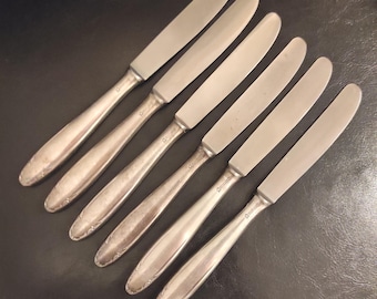 Solingen - Conjunto antigo de 6 facas de mesa banhadas a prata - Conjunto de facas de mesa alemãs com cabos banhados a prata