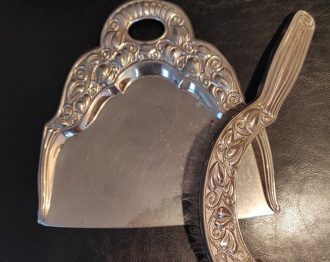 Antique Brass Silver Plated Dustpan and Brush to Remove Crumbs From the
