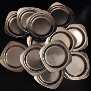 Set of 12 Vintage WMF Gromargan German distressed coasters/Steel coasters 70s for kitchen, farmhouse, restaurant decor and serving