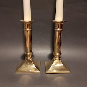 Set of 2 Antique Brass Gilded Candlesticks/Pair Old Gold Taper Candle Holders/Pair of Gold Candle Holders/Wedding, Mantel, Candle Holders
