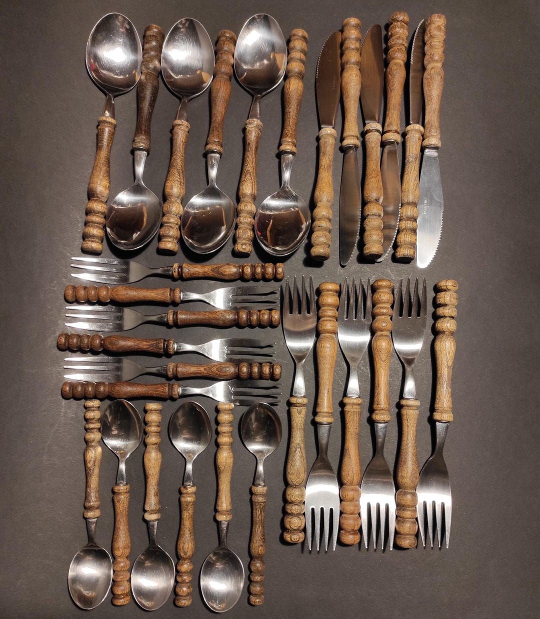 Vintage Rustic Cutlery Set (30 Pieces) - Steel Cutlery With Wooden ...