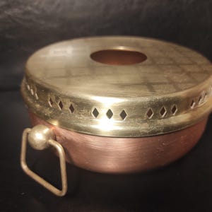 Vintage Brass and Copper Tea Warmer/Serving Brass Teapot Warmer, Coffee Pot Warmer/Old kettle warmer or hot food warmer/Brass incense burner