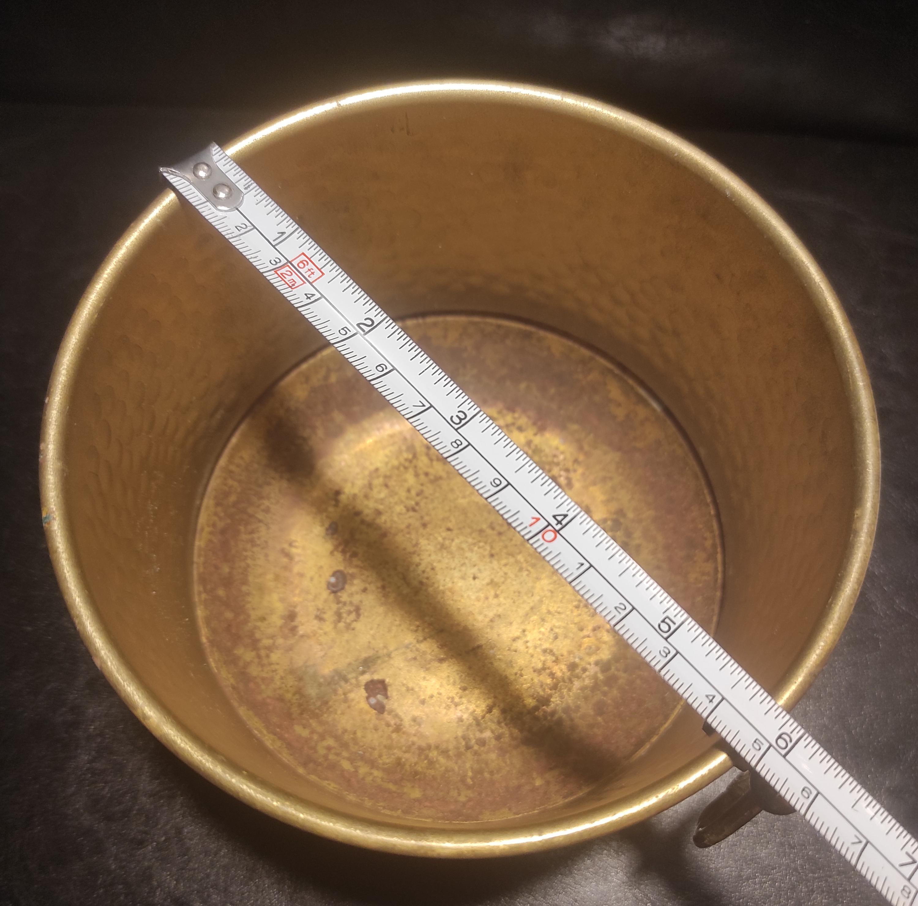 Vintage Hammered Brass Planter - German Mid Century Flowerpot for