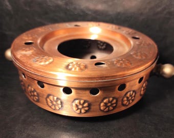 Calentador de cobre vintage para cafetera, tetera o para mantener la comida caliente / Calentador de cobre antiguo de mediados de siglo para la mesa / Lámpara de aroma / Inciensero