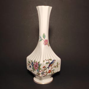 Vintage Porzellan Blumenvase Aynsley England - Kleine Blumenvase aus feinem englischen Bone China - Vase mit Vogel- und Blumenmotiven