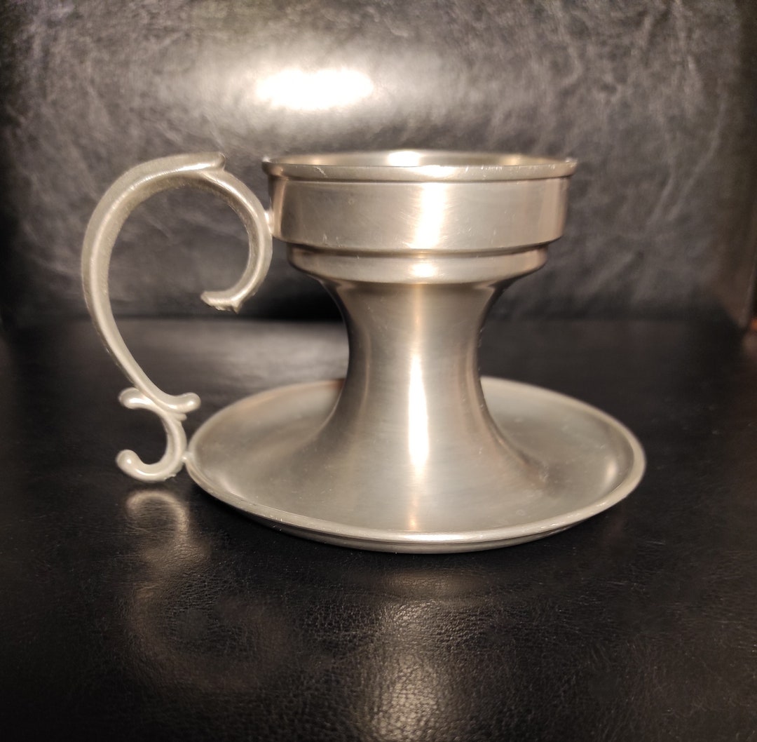 Vintage Tin Candle Holder for Thick Candle Wide Antique Tin Candle