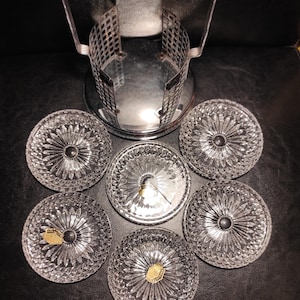 Set of 6 Vintage German Lead Crystal Coasters with Silver Plated Holder/Crystal Drinking Coasters for Serving, Decor Kitchen, Bar Restaurant