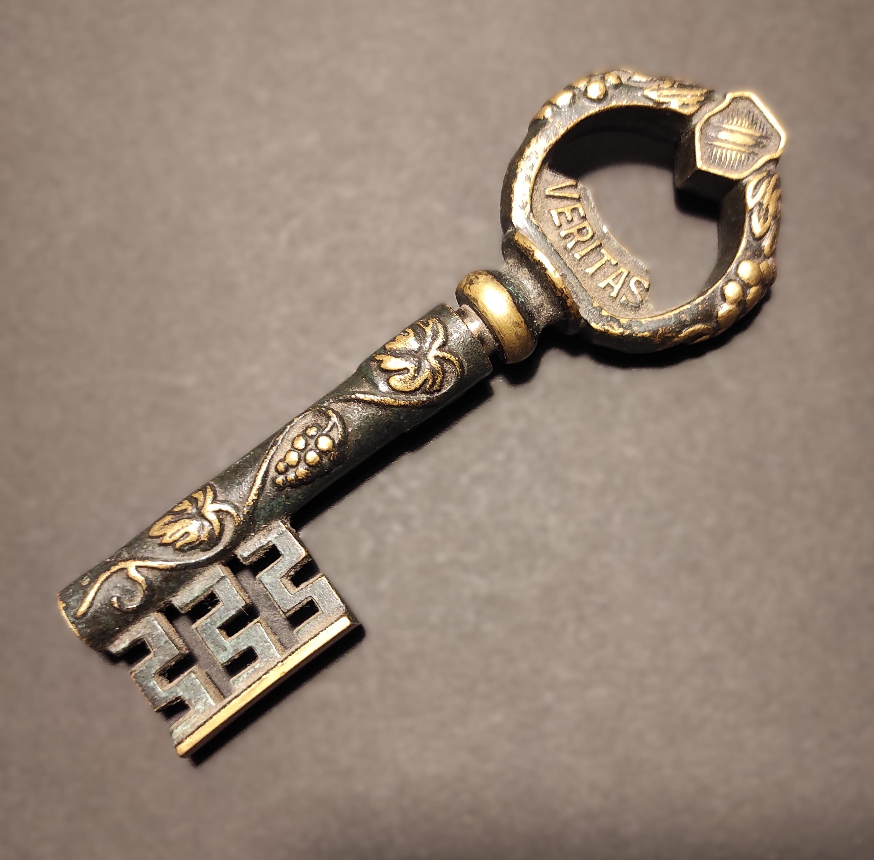 Vintage Brass Corkscrew - Antique Key Bottle Opener Bar Cart Decor