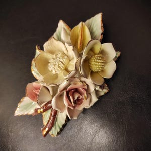 Vintage Porcelain Flower Table Decor - Porcelain Vintage Bouquet of Sculpted Roses and Assorted Flowers