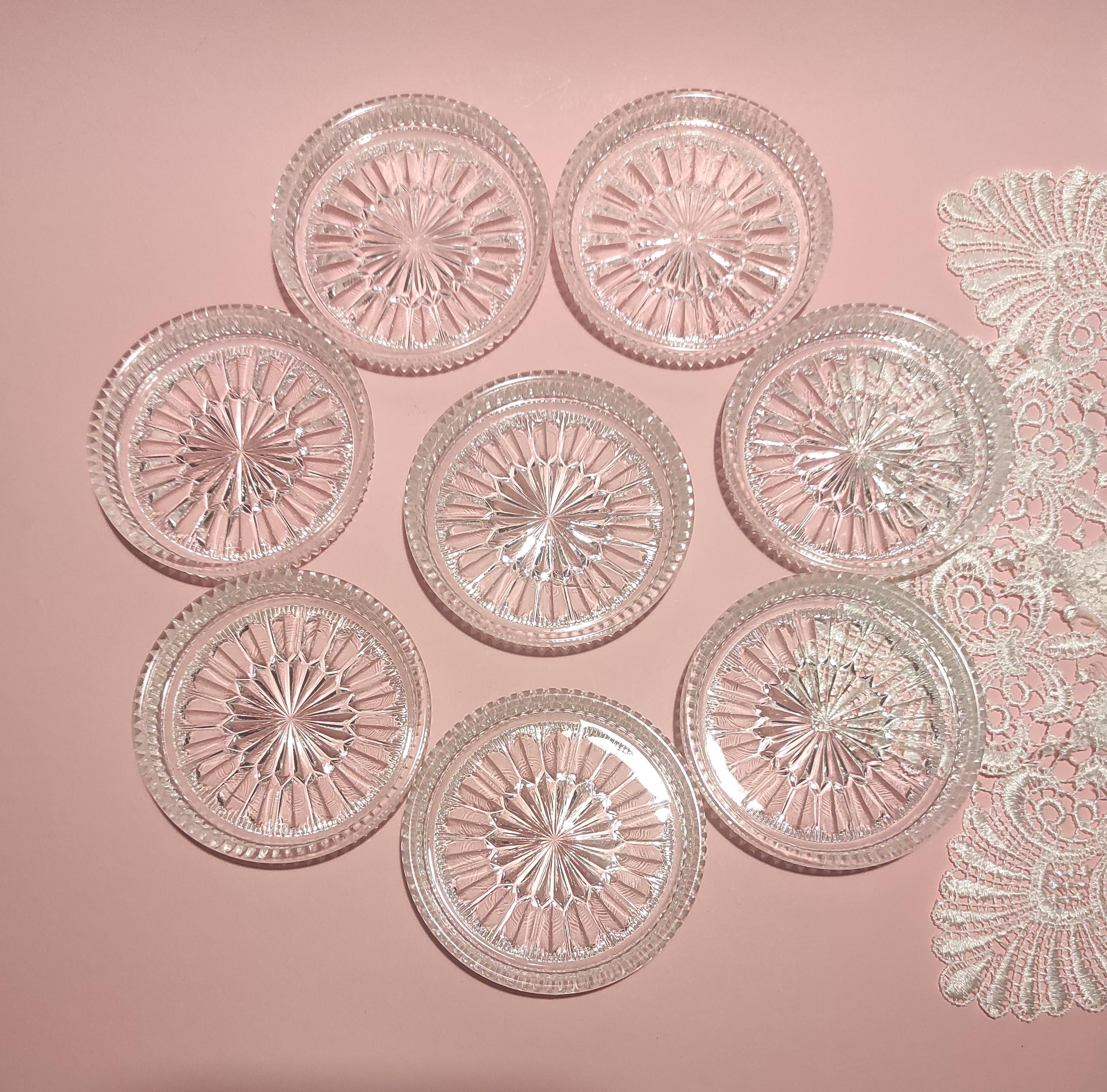 Set of 8 Vintage German Pressed Lead Crystal Coasters / Mid Century ...