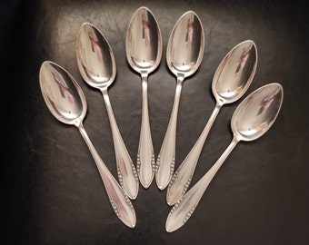 Vintage Mid-Century Silver Plated Large Soup Spoons - German Vintage Large Silver Plated Rose Pattern Dinner Soup Spoons