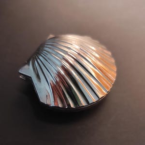 Vintage Miniature Metal Pill Box / Antique Small Silver Plated Pill Box/Small Silver Shell Shaped Pill Box