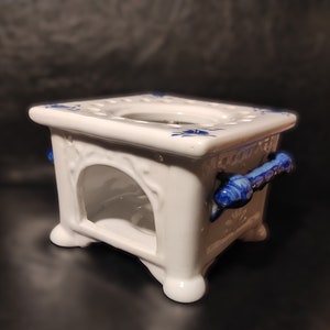 Vintage whitew with blue porcelain German teapot warmer for table setting - Porcelain white teapot warmer or for warming hot dishes