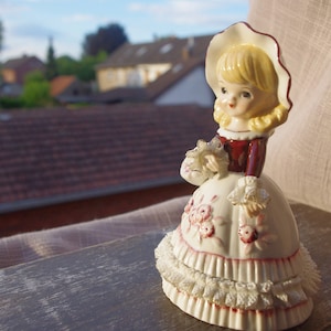 Vintage small porcelain figurine of a girl - German porcelain figurine of a girl in a lace dress