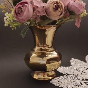 Vintage Solid Brass Flower Vase/Golden Metal Vase/Brass or Bronze Polished Pot