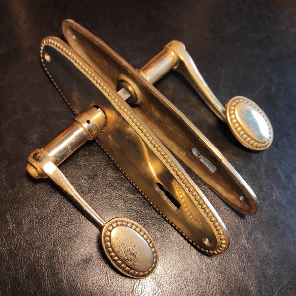 Vintage Brass Door Handles - Set Door Handles and Keyhole Covers - Brass Front Door Handles