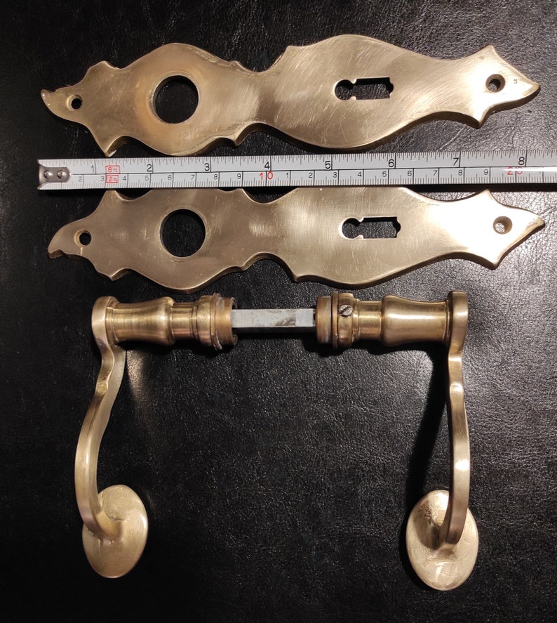 Dörrhandtag - Vintage mässingsknoppar och nyckelhålsskydd - Mässingshandtag till ytterdörren bild 4