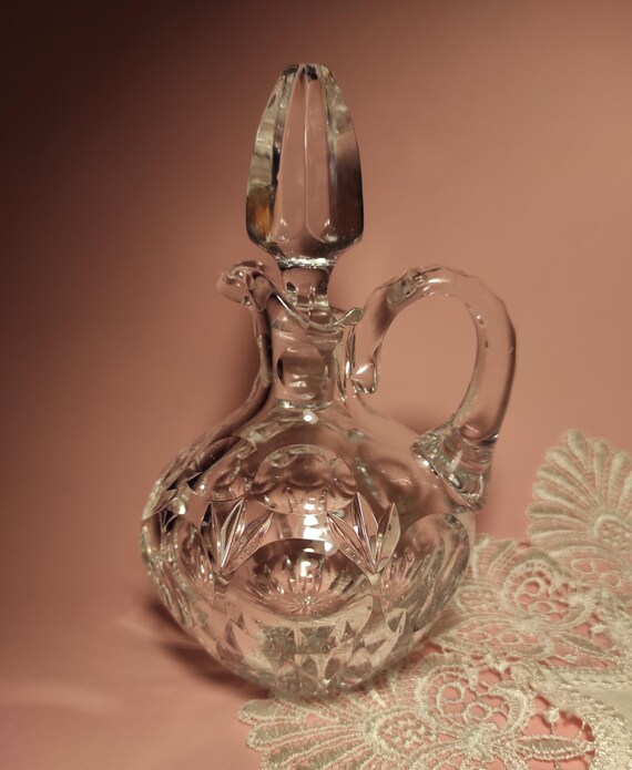 Petite Carafe Ancienne En Cristal Avec Bouchon – État Excellent