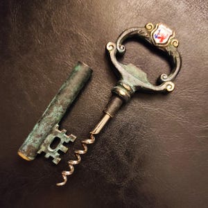 Vintage Brass Corkscrew with Old Key Design/Mid Century Brass Corkscrew for your collection, gift, kitchen, bar