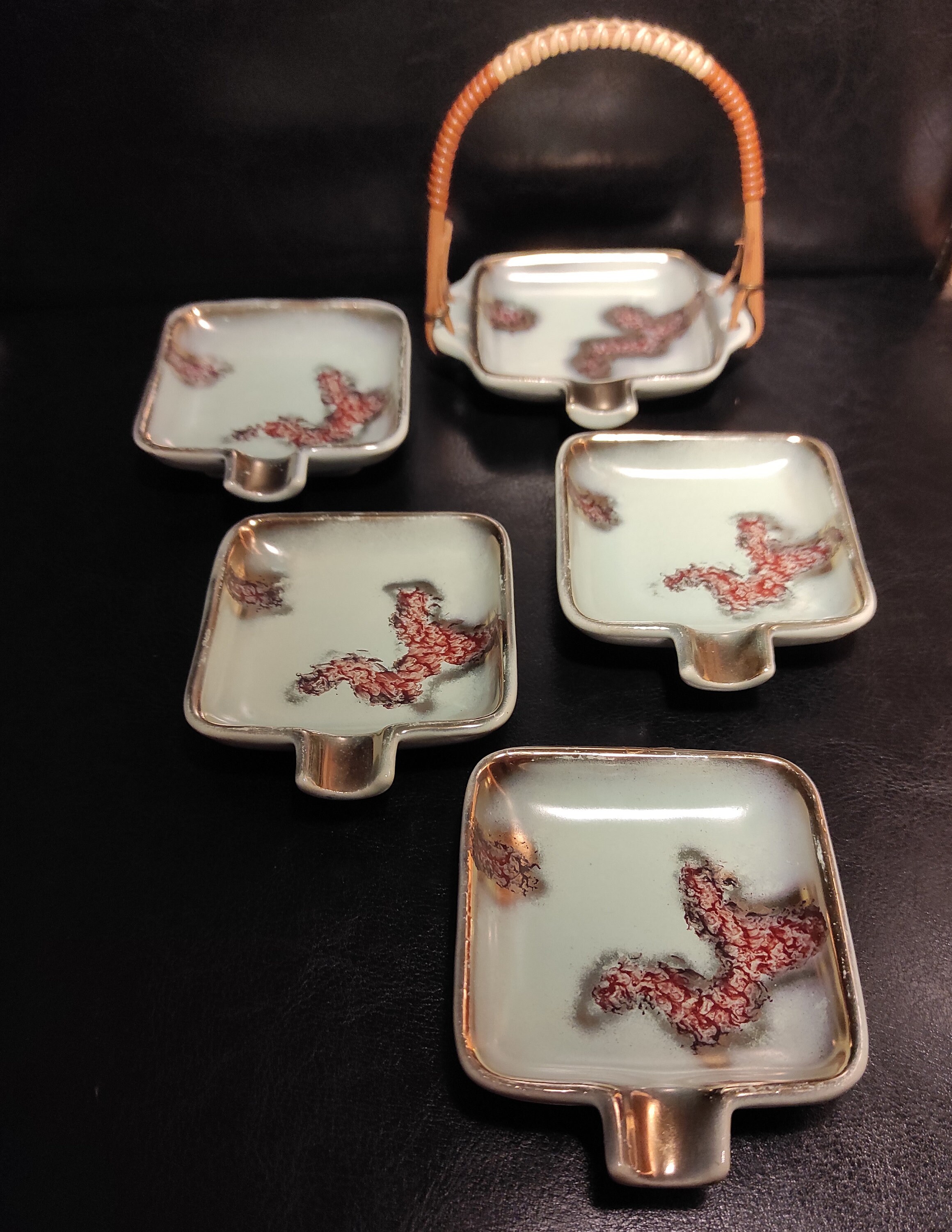 Set of Five Vintage German Ceramic Serving Coasters With Holder ...