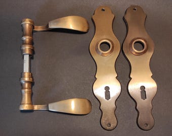 Vintage Brass Door Handles - Set Door Handles and Keyhole Covers - Brass Front Door Handles