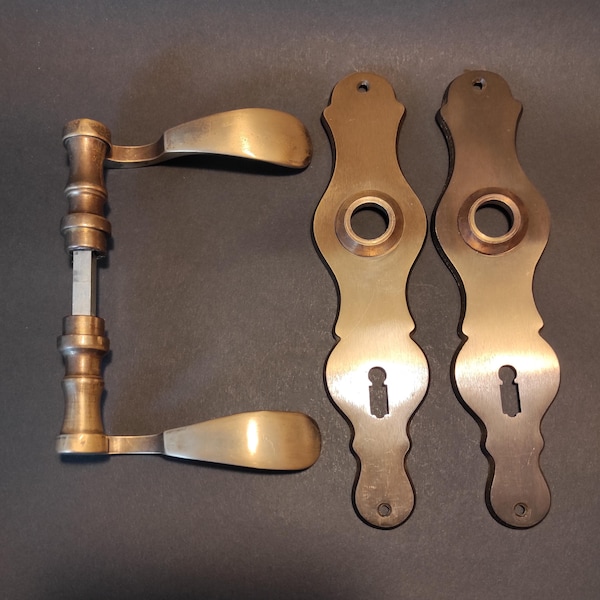 Vintage Brass Door Handles - Set Door Handles and Keyhole Covers - Brass Front Door Handles