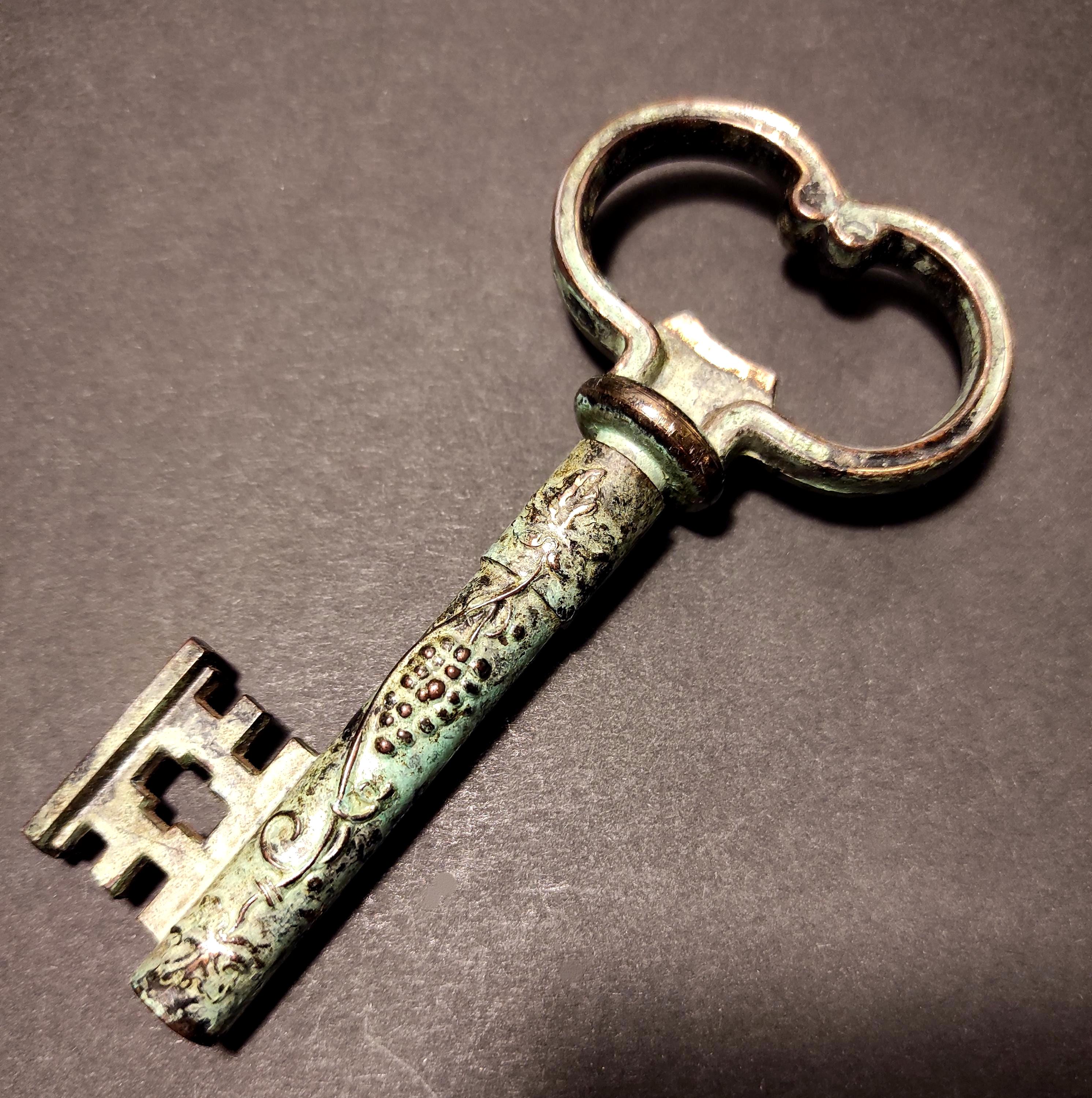 Vintage Brass Corkscrew in the Shape of a Large Medieval Key