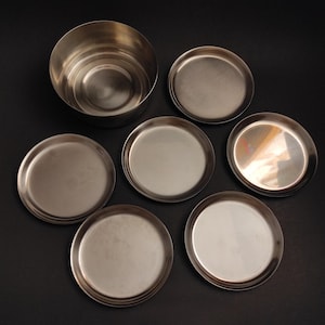 Set of 6 Vintage German WMF Steel Coasters with Bottle Holder/Antique Coasters Mid 20th Century for Serving, Collection, Bar or Restaurant
