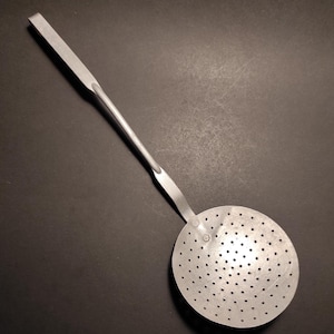 One Antique Aluminum Kitchen Slotted Spoon - Old Aluminum Kitchen Utensils for Vintage Kitchen Decor Farmhouse Restaurant or Photo Props