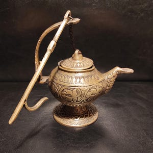 Vintage small heavy brass or tin bronze oil lamp/Ornate cast oil or alcohol lamp for your creative projects, display, vintage collection
