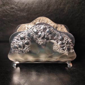 Vintage German Silver Plated Ornate Napkin Holder/Old Serving Silver Napkin Holder for Collection, Display, Kitchen Decor, Bar, Restaurant