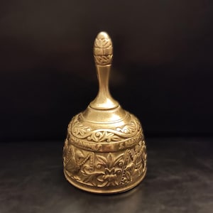 Large Antique Solid Brass Engraved Bell/Bronze, brass bell for decor or home use/Wedding patterned brass bell for collection, display, gift