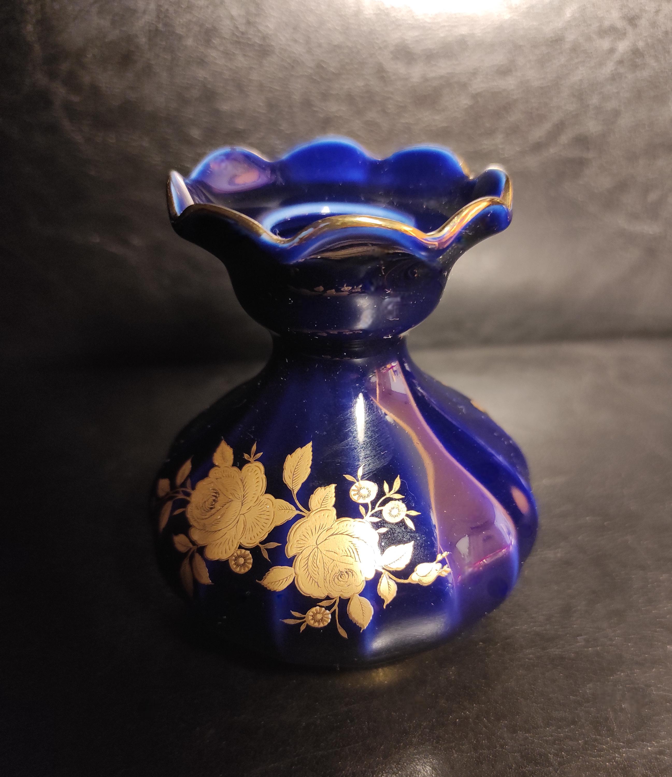 染付長頸瓶　　アンティーク　送料込み0206 Small German Vintage Cobalt Porcelain Candlestick or Small