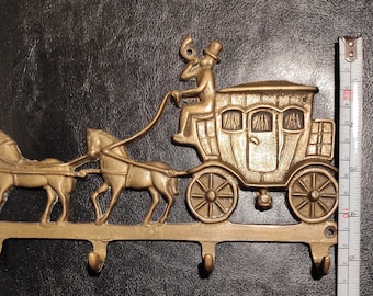 Vintage wall mounted brass key holder with horse design / Brass hanger for clothes or towels