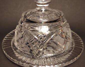 Large Vintage Round Butter Dish with Lid/Antique Heavy Pressed Crystal Glass Butter Bowl for Vintage Kitchen or Restaurant Decor and Serving